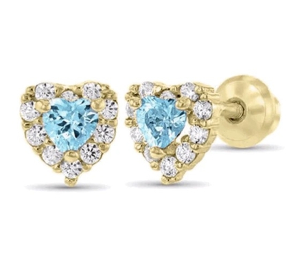 925 Sterling Silver 14K Gold Plated Heart CZ Детские серьги
