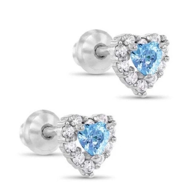 925 Sterling Silver 14K Gold Plated Heart CZ Детские серьги