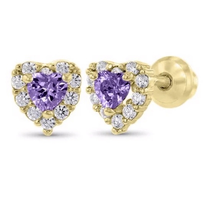 925 Sterling Silver 14K Gold Plated Heart CZ Детские серьги