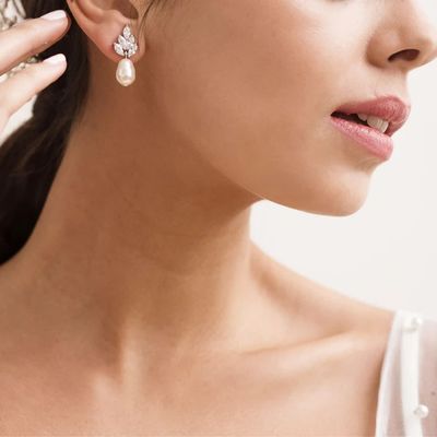 Handmade 18K Gold Plated Pearl Drop Earrings with White Glass Pearls for Bridal and Wedding