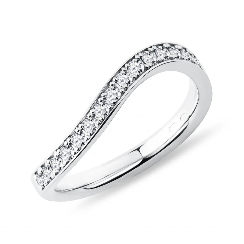 925 Стерлинг Серебро Белое Золото Алмаз CZ Wave Ring для дам