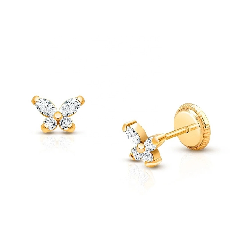 Религиозный тип Никакие 925 Sterling Silver Butterfly Stud серьги с 18K золотой покрытием