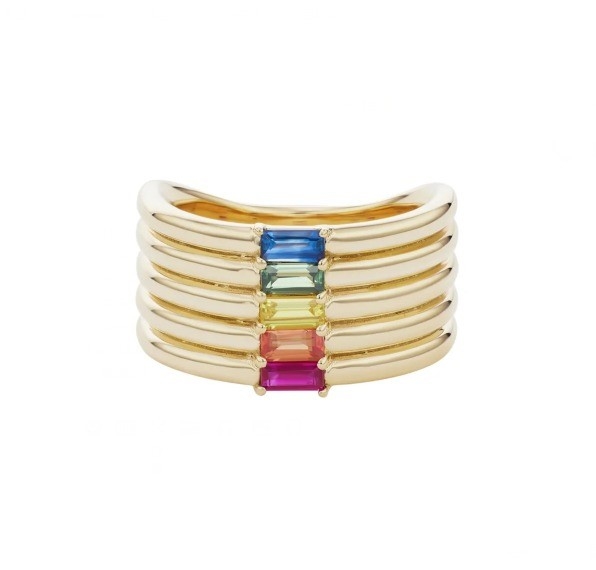 18K позолоченная радужная багетта CZ Multi Fashion 925 Sterling Silver женские кольца