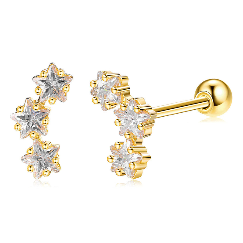18K золотые 925 Sterling Silver Star кубические циркониевые серьги для женщин