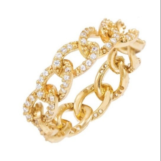 925 Sterling Silver Eternity Link Chain Band Women Rings Классический кубинский стиль с цирконом