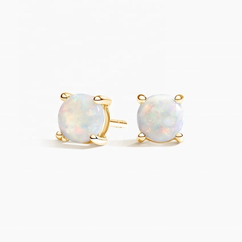 18K золото 6MM Solitaire Opal Stud серьги для женщин и девочек Красивые украшения