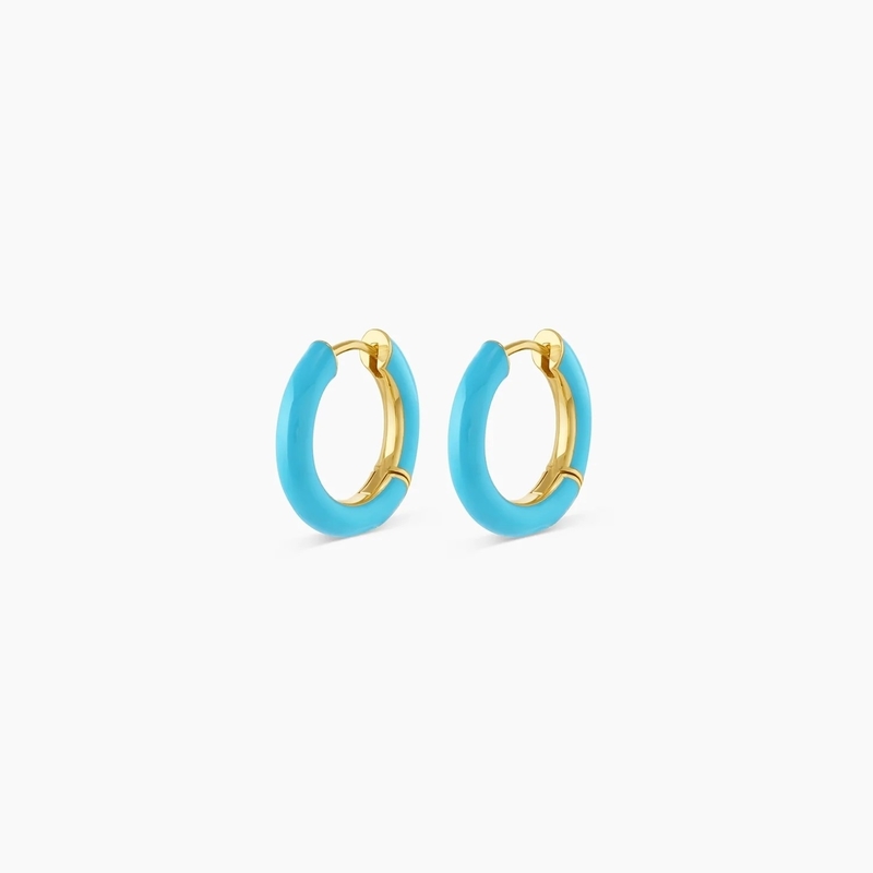 Настраиваемый логотип Chunky 18K Gold Plated Hoop Туркуазный эмалированный цвет 925 Sterling Silver Huggies серьги