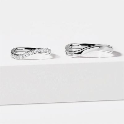 925 Стерлинг Серебро Белое Золото Алмаз CZ Wave Ring для дам