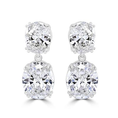 Engagement Occasion Prong White Oval Cubic Zircon 18K Gold Plated Brass Drop Earrings