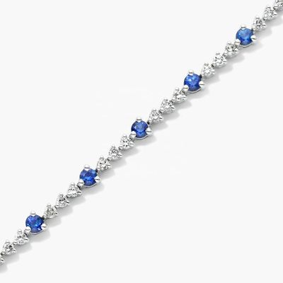 3 мм Белый цирконовый рубиновый теннисный браслет Круглый рез Sterling Silver Tennis Bracelet