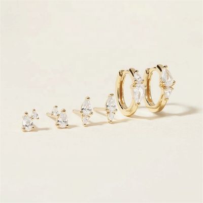 Модный 18K золотой белый кубический циркон 925 стерлинговой серебра Stud & Huggies набор серьги