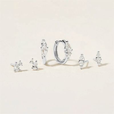 Модный 18K золотой белый кубический циркон 925 стерлинговой серебра Stud & Huggies набор серьги