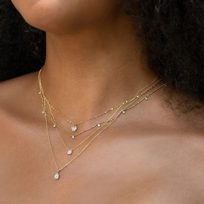 Дискообразное крошечное 18K позолоченное бриллиантовое ожерелье CZ для девочек в классическом стиле