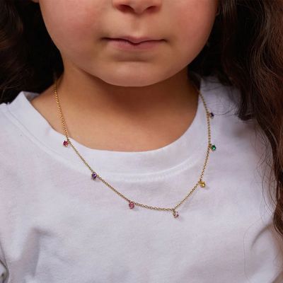 925 Серебряное детское ожерелье с игровым радужным камнем Циркон для блеска
