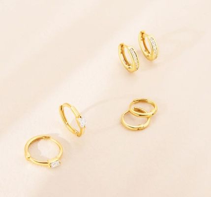 14K позолоченный 10 мм Багетта резка Розовый кубический циркон Детские серьги с 50PRS MOQ