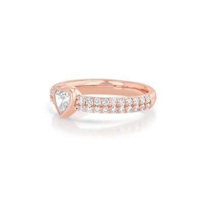 14K Gold Double Row Pave Diamond Heart-Shaped Engagement Ring Size 5-10 with AAA CZ Stone
