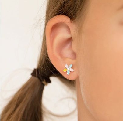 Желтые эмалированные многоцветные цветочные серьги 925 серебряных цветочных серьгов