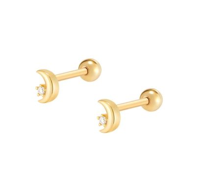 925 Sterling Silver Tiny CZ Moon Piercing Stud Earring with Ball Screw Back Closure (Стерлинговая серебряная серебряная серебряная серебряная серебряная серебряная серебряная серебра)