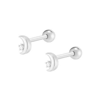 925 Sterling Silver Tiny CZ Moon Piercing Stud Earring with Ball Screw Back Closure (Стерлинговая серебряная серебряная серебряная серебряная серебряная серебряная серебряная серебра)