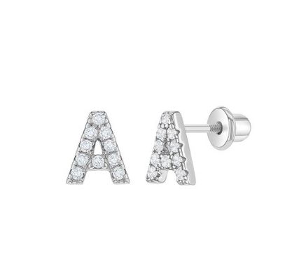 Белые буквенные серьги CZ Micron Pave