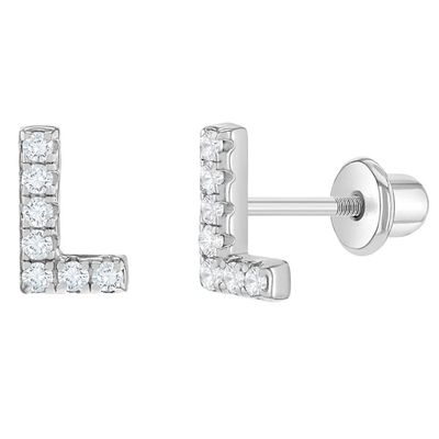 Белые буквенные серьги CZ Micron Pave