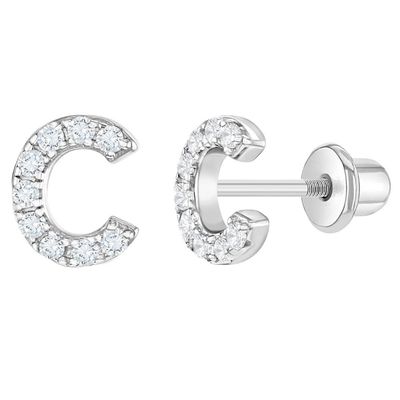 Белые буквенные серьги CZ Micron Pave