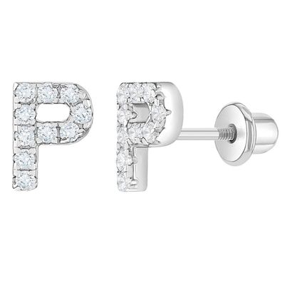 Белые буквенные серьги CZ Micron Pave