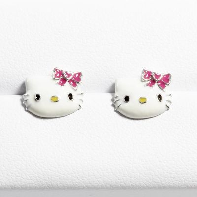 Красочные эмалированные серьги Hello Kitty с черным золотом и серебром