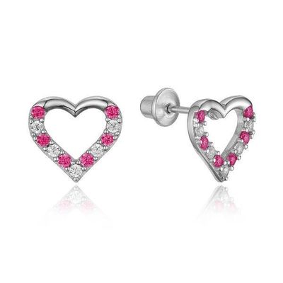 Микро вставка сердца розовые задние серьги для детей в 925 Sterling серебра