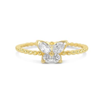 Женское кольцо из серебра 925 с изготовленным вручную 18K золотым шариком и маркизой Бабочкой
