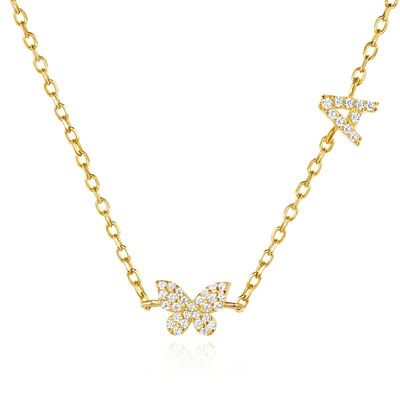 Ожерелье Mini 18K золото белый микрон Pave CZ Butterfly 925 Sterling Silver Pendant