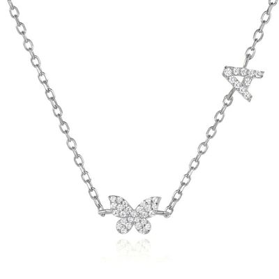 Ожерелье Mini 18K золото белый микрон Pave CZ Butterfly 925 Sterling Silver Pendant