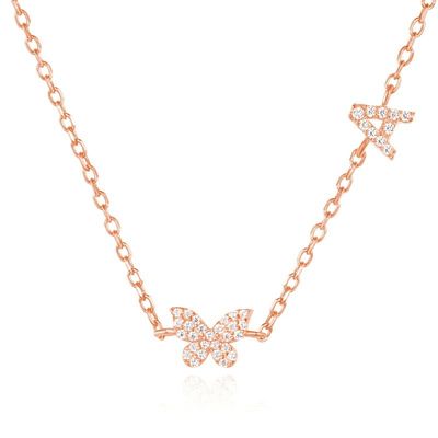 Ожерелье Mini 18K золото белый микрон Pave CZ Butterfly 925 Sterling Silver Pendant