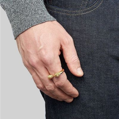 Регулируемое мужское кольцо с головой льва 18K Золото Размер 5 - Размер 10 Медное кольцо льва