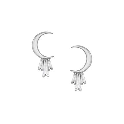 Золото 18K покрытое серебром 925 Sterling Baguette Moon Stud серьги для женщин AAA CZ камень