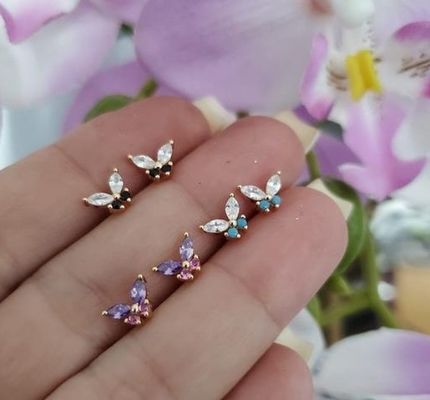 Золото 18K Маркизный рез Туркуазный CZ 925 Стерлинг Серебряный Бабочка Студ Серёжки для женщин