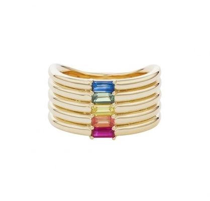 18K позолоченная радужная багетта CZ Multi Fashion 925 Sterling Silver женские кольца