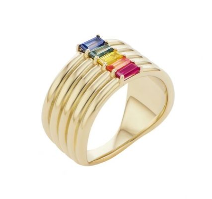 18K позолоченная радужная багетта CZ Multi Fashion 925 Sterling Silver женские кольца