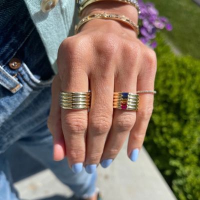 18K позолоченная радужная багетта CZ Multi Fashion 925 Sterling Silver женские кольца