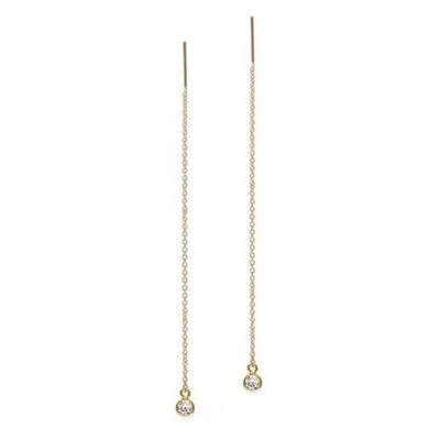 925 Стерлинговое Серебро Просто 18K Позолоченный женский Безель Drop Chain Threader серьга