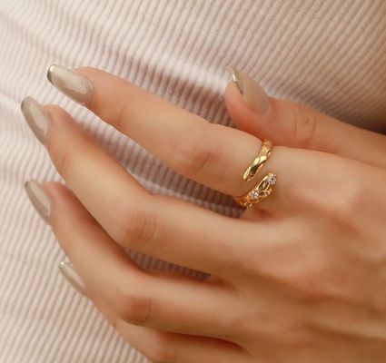 Размер 4-10 CZ Каменное кольцо 18K Золото Открытый Змей 925 Стерлинговое Серебро Кольца для животных