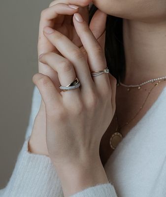 Мода Юнисексные кольца с куполом Диамантная лента Широкая золотая покрытка Стерлинговая серебряная кольца