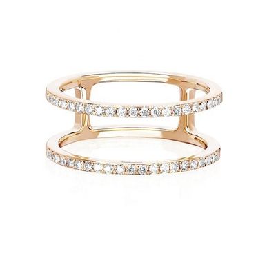 Белые CZ двойные ряды Складируемые кольца Золото 18K покрытое Реальная 925 Стерлинговая Серебряная Кристаллическая Кубическая Цирконовая Ювелирная техника
