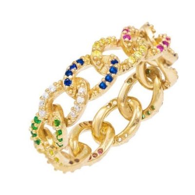 925 Sterling Silver Eternity Link Chain Band Women Rings Классический кубинский стиль с цирконом