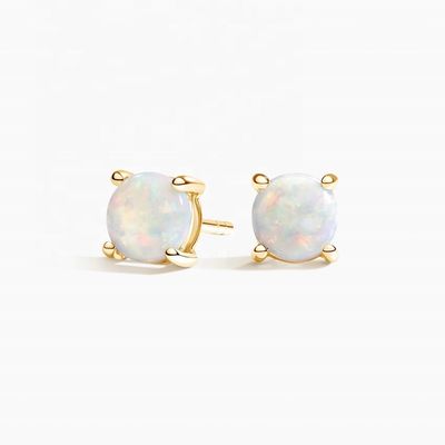 18K золото 6MM Solitaire Opal Stud серьги для женщин и девочек Красивые украшения