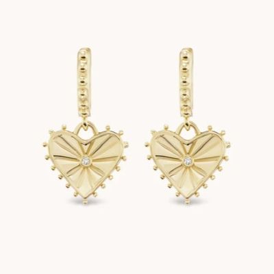 14K позолоченный Dangle Drop Heart Huggies серьги для женщин 925 Sterling Silver