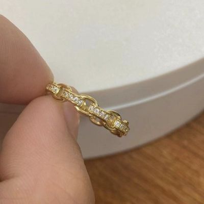 Цепочка на бордюре 18K золото Деликатное индивидуальное супер фея 925 Стерлинговое серебряное кольцо