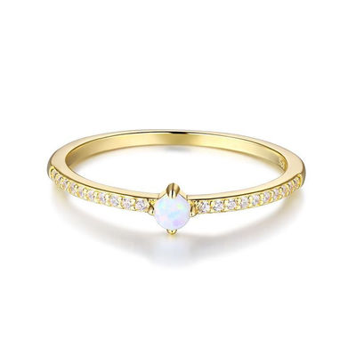 Women's Minimalist Design 925 Sterling Silver 18K Gold White Zircon Opal Ring