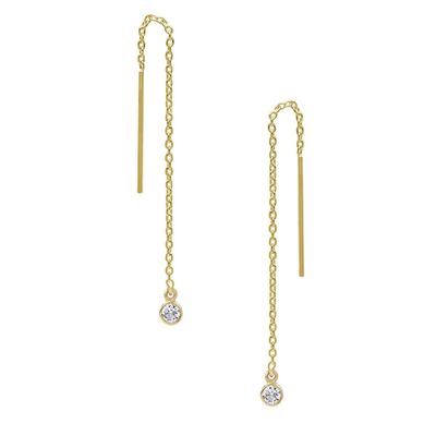 925 Стерлинговое Серебро Просто 18K Позолоченный женский Безель Drop Chain Threader серьга