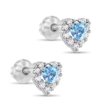 925 Sterling Silver 14K Gold Plated Heart CZ Детские серьги